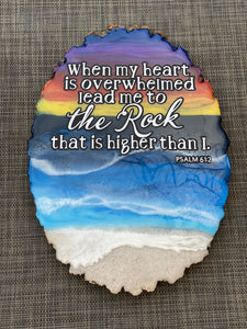 The Rock Ocean Sunset Inspired Wood Slice Wall Art